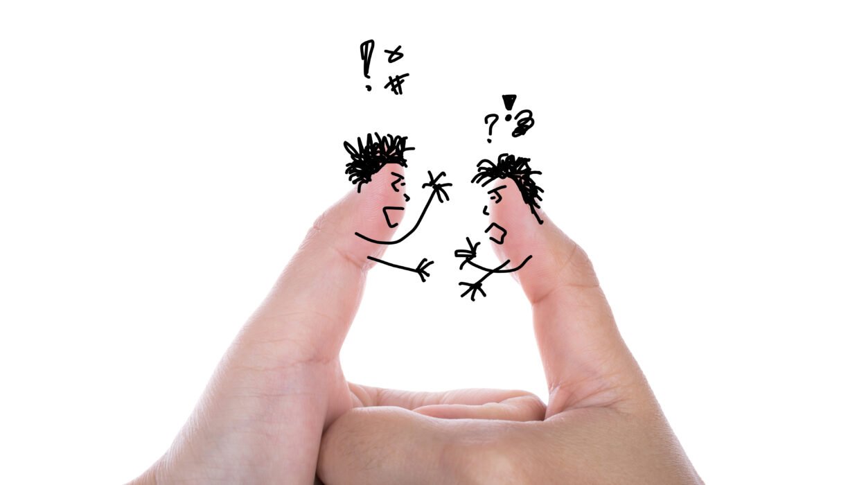 two businessman finger have argument isolated white